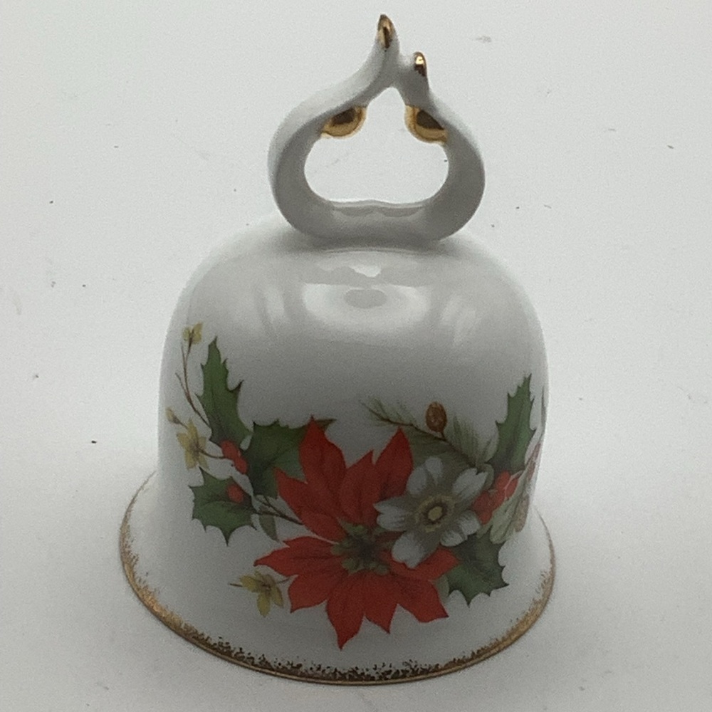 Vintage Flambro Taiwan Christmas Rose Bone China Bell